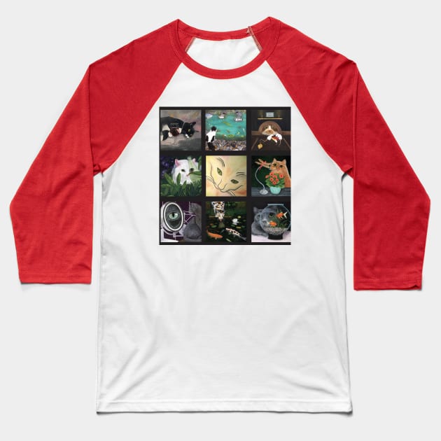 Cat Quilt. Nine images of feline fun. Baseball T-Shirt by KarenZukArt